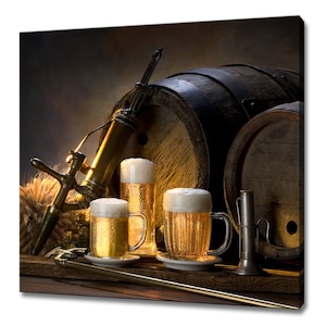 Vintage Bierfass und Biergläser Küche Modernes Design Wohnkultur Leinwand Druck Wand Kunst Bild