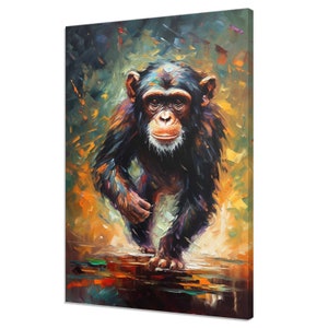 Cuadro moderno con diseño de chimpancé bebé corriendo colorido, animal, mono, decoración del hogar, lienzo impreso, arte de pared