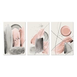 Neutral Boho Abstract Art Print, Blush Pink Grey Watercolour Minimalist Wall Art, Set Of 3 Prints Modern Canvas Print Wall Art Home Decor