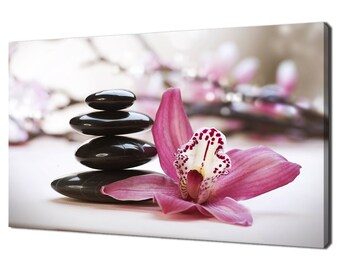 Schöne Zen-Steine Rosa Orchidee Blume Spa Entspannendes Modernes Badezimmer Design Home Decor Leinwand Druck Wand Kunst Bild