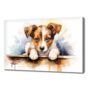 Jack Russell Cute Puppy Dog Watercolour Canvas Print Art, Modern Design Home Decor, Animal Pet Canvas Print Wall Art, Gift For Dog Lover
