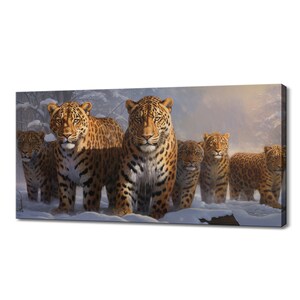 Majestic Leopard Family Canvas Print, Wildlife Inspired Art, Enchanting Animals Canvas Wall Art, Wildlife Home Decor, Animals Picture Print