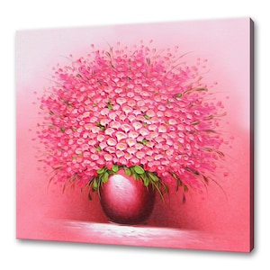 Beautiful Bright Pink Flowers In The Vase Oil Painting Style Modern Design Home Decor Canvas Print Wall Art Picture