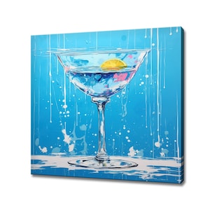 Blue Margarita Alcoholic Drink Glass Watercolour Canvas Print, Kitchen Modern Art, Home Restaurant Bar Decor Picture Wall Hanging