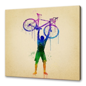 Colourful Cyclist Bicycle Watercolour Painting Style Modern Design Home Decor Canvas Print Wall Art Picture