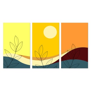 Abstract Sunset Wall Art Prints, Nordic Wall Decor, Yellow Orange Set Of 3 Prints, Canvas Print Wall Art