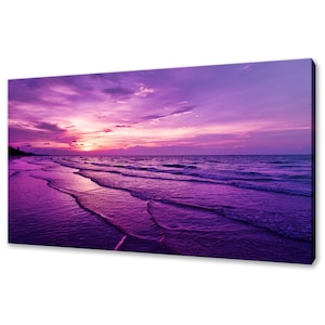 Purple Sunrise Over The Sea Beautiful Sunset Modern Design Home Decor Canvas Print Wall Art Picture
