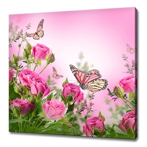 Beautiful Bouquet Of Delicate Pink Roses Flowers And Butterfly Modern Design Home Decor Canvas Print Wall Art Picture Wall Hanging
