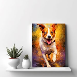 Jack Russell Terrier Dog Animal Canvas Print, Gift For Jack Russell Dog Lover, Colourful Dog Portrait Painting Print, Pet Dog Wall Decor