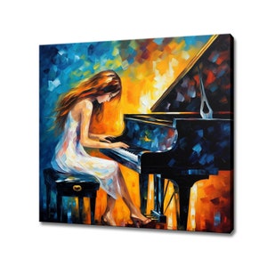 Woman Playing Piano Colourful Painting Style Canvas Print Wall Art, Music Modern Design Home Decor, Musical Wall Art Picture Wall Hanging