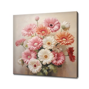 Bouquet Of Gerbera Flowers Canvas Print Wall Art, Modern Floral Design Home Decor, Botanical Flowers Vintage Art, Gift For Flowers Lover