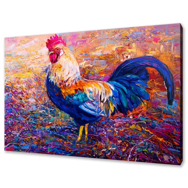 Mooie kleurrijke haan kip schilderstijl modern design woondecoratie canvas print kunst aan de muur foto