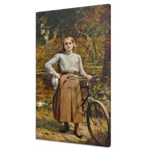 Portrait Of Girl With Bicycle 1903, Vintage Portrait Painting, Victorian Antique Female Portrait Fine Art, Antique Fine Art