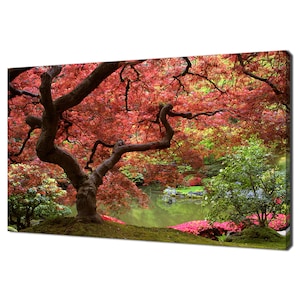 Beautiful Japanese Garden Maple Tree Modern Design Home Decor Canvas Print Wall Art Picture Wall Hanging