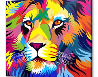 Abstract Colourful Lion Animal Modern Design Home Decor Canvas Print Wall Art Picture Wall Hanging