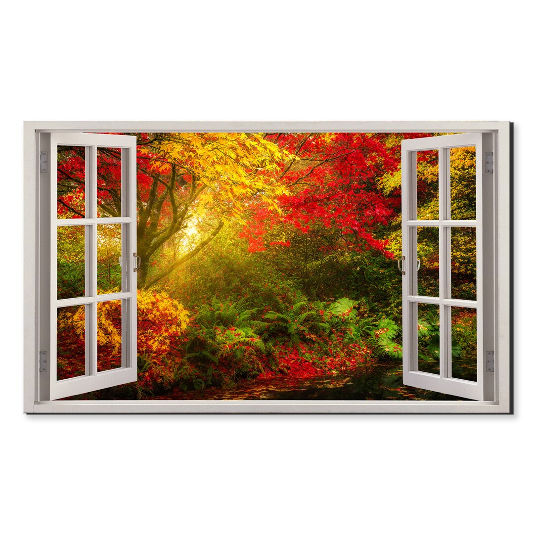 Fall Tree Window View Colourful Autum Japanese Garden Trees Window View, Window Frame Style ...