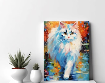 Beautiful Ragdoll Cat Canvas Print, Colourful Cat Portrait Painting Print Animal, Gift For Ragdoll Cat Lovers, Pet Cat Wall Art Wall Print