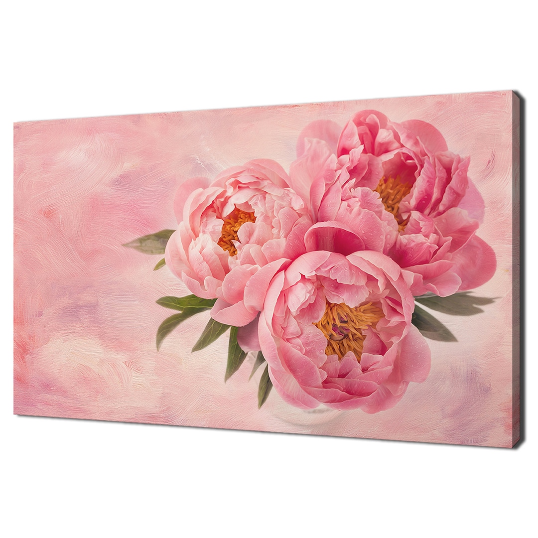 Beautiful Pink Peony Flowers Painting Style Modern Design Home Decor ...