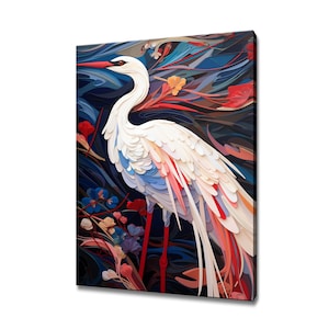 Beautiful White Crane Bird Painting Canvas Print, Birds Modern Design Home Wall Decor, Nature Canvas Print Wall Art, Gift For Bird Lover
