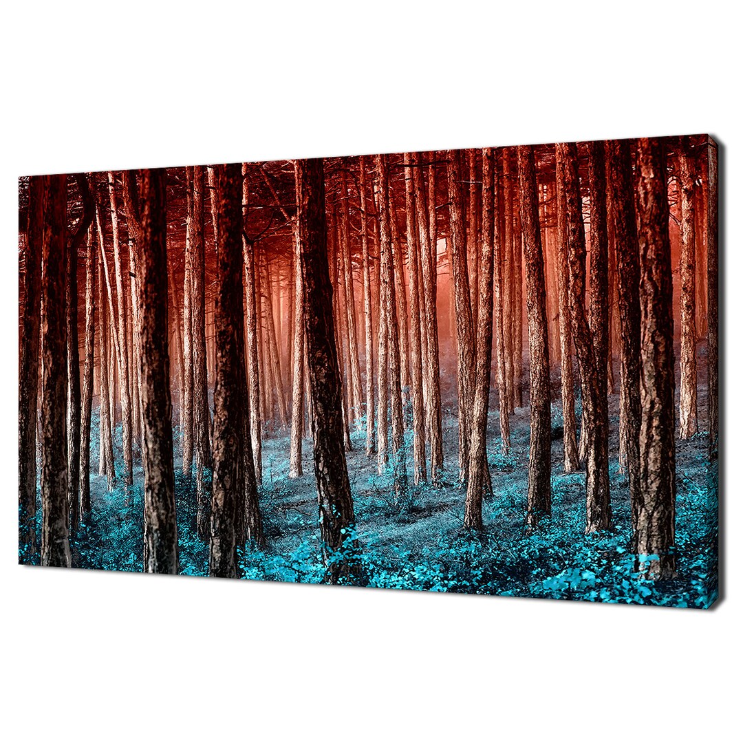 Autumn Red Teal Forest Trees Modern Canvas Print Wall Art Picture - Etsy