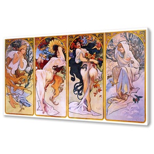 Alphonse Mucha Four Seasons 1897 Art Nouveau Reproduction Single Panel Modern Style Canvas Print Wall Art Picture