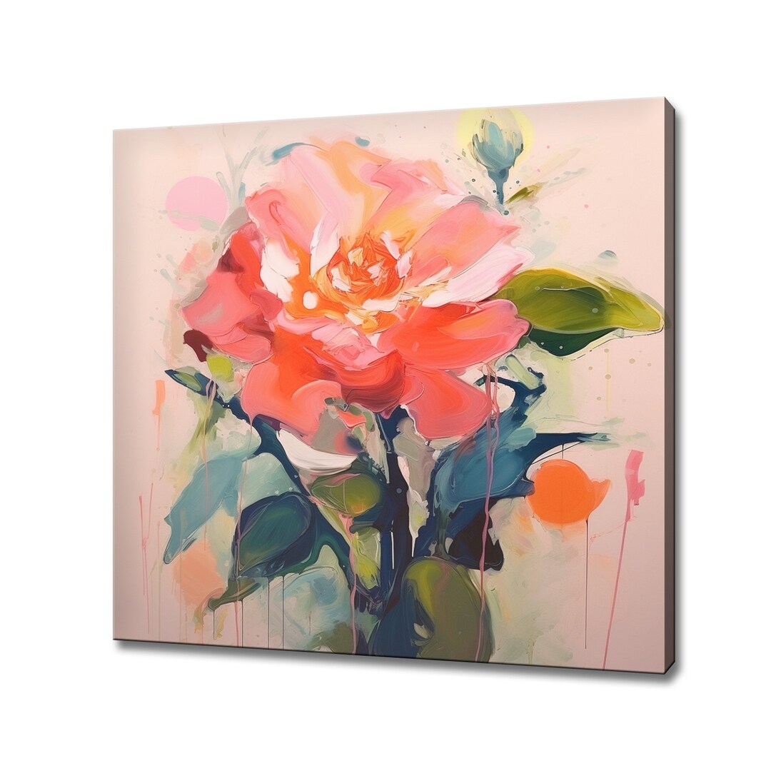 Red Rose Flower Painting Style Canvas Print Wall Art, Modern Floral ...