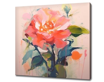 Rote Rose Blume Malerei Stil Leinwand Druck Wandkunst, Modernes Blumenmuster Wohnkultur, Botanische Blumen Wandkunst, Geschenk für Blumen Liebhaber