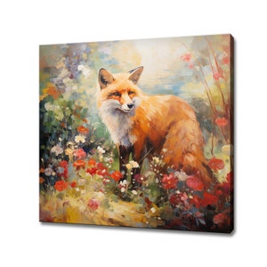 Beautiful Ginger Fox Animal Canvas Print, Gift For Fox Lover, Colourful Fox Portrait Painting Print, Fox Pet Wall Art