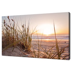 Seaside Grass At Sunset Sandy Dunes Seascape Modern Design Home Decor Canvas Print Wall Art Picture