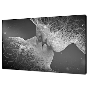Abstract Couple Kissing In Love Black WHite Modern Design Home Decor Canvas Print Wall Art Picture