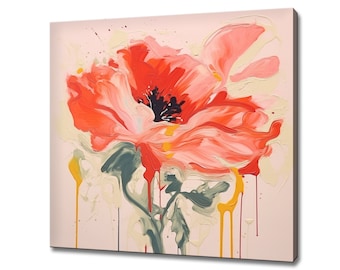 Rote Mohnblume Malerei Stil Leinwand Druck Wandkunst, Modernes Blumenmuster Wohnkultur, Botanische Blumen Wandkunst, Geschenk für Blumenliebhaber