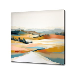 Abstract Mountains Landscape Painting Style Canvas Print, Pastel Coloured Large Wall Art Print, Neutral Nature Picture Wall Hanging