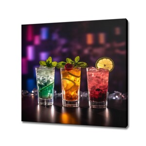 Assorted Rainbow Colourful Drinks Cocktails Glasses, Kitchen Modern Design Home Restaurant Bar Decor Canvas Print Art Picture Wall Hanging