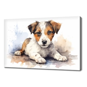 Cute Jack Russell Puppy Dog Watercolour Canvas Print Art, Modern Design Home Decor, Animal Pet Canvas Print Wall Art, Gift For Dog Lover