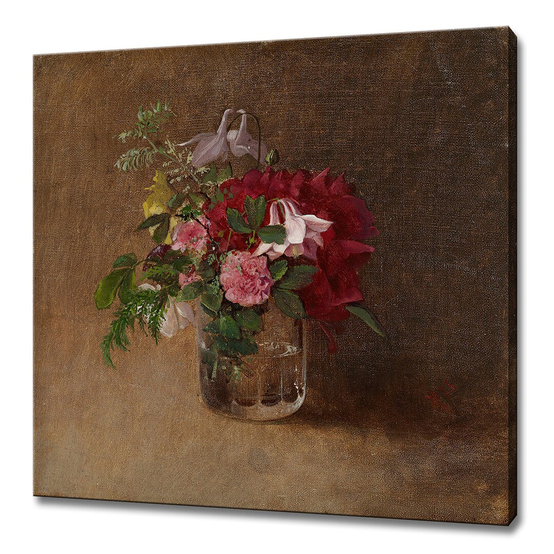 Bouquet of Flowers in A Glass Vase 1873, Vintage Still Life Flowers Oil ...