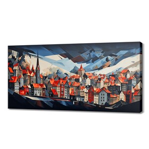 Bern City In Switzerland Abstract Canvas Print, Skyline Landmarks Watercolour Painting Style, Modern Home Office Decor Wall Art Picture