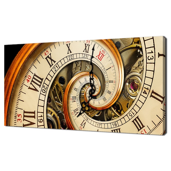 Golden Yellow Antique Old Clock Spiral Fibonacci Modern Design Canvas Print Wall Art Picture