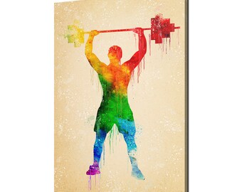 Weightlifter Colourful Watercolour Sport Modern Design Home Decor Canvas Print Wall Art Picture