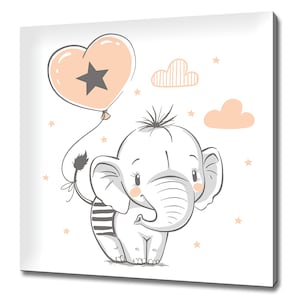 Cute Elephant With Heart Balloon Girls Boys Kids Room Modern Design Canvas Print Wall Art Picture