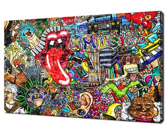 Colourful Music Collage Graffiti Art Modern Design Home Decor Canvas Print Wall Art Picture Wall Hanging