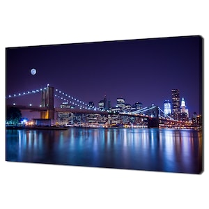 New York City Brooklyn Bridge Under Full Moon Lower Manhattan Modern Design Home Decor Canvas Print Wall Art Picture Wall Hanging