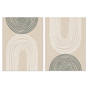 Abstract Geometric Shapes Lines Beige 2 Panels Modern Design Home Decor Canvas Print Wall Art Picture