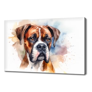 Brown Boxer Dog Watercolour Canvas Print Art, Modern Design Home Decor, Animal Pet Canvas Print Wall Art, Gift For Boxer Dog Lover
