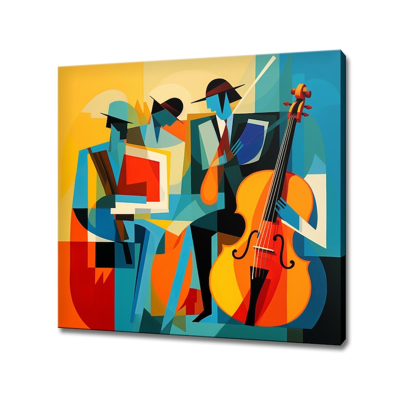 Abstract Musicians Music Jazz Band Colourful Abstract Cubism Canvas Print Wall Art, Music ...