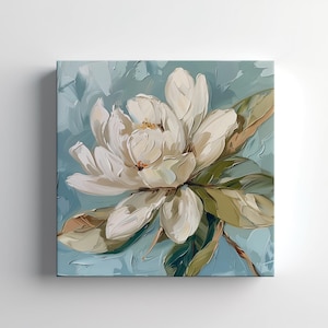 Prachtige witte magnoliabloem vintage stijl schilderij canvas print muurkunst, modern bloemdessin interieur, botanische bloemen muurkunst