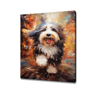 Bearded Collie Dog Animal Canvas Print, Gift For Bearded Collie Dog Lover, Colourful Dog Portrait Painting Print, Dog Pet Wall Art