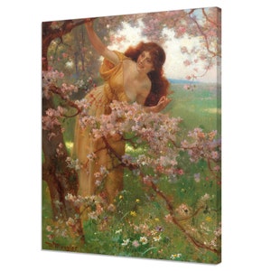 The Blossoming Tree In The Garden Wilhelm Menzler, Classic Design Reproduction, Vintage Oil Painting Canvas Print, Antique Female Portrait