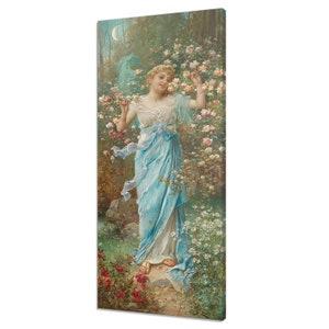 Flower Dance Portrait Of Woman In The Rose Garden, Vintage Portrait Painting, Victorian Antique Female Portrait Fine Art, Antique Fine Art