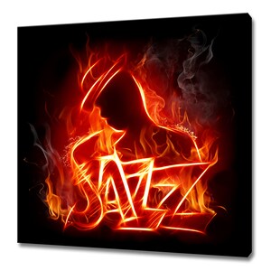 Jazz Saxophone Player Musician Fire Flame Modern Design Home Decor Canvas Print Wall Art Picture