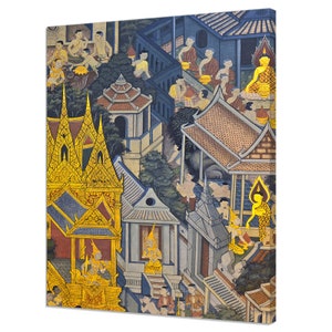 Thai Mural Painting In Sanctuary Bangkok Thailand Modern Design Canvas Print Home Decor Wall Art